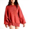 Kapuzenpullover Damen lässig Strick Oversize Hoodie Rot Grün
