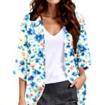 Damen Strickjacke Puffärmel Leichte Cardigan Bluse Oversize