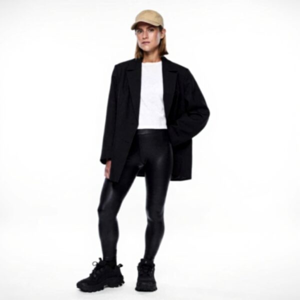 PIECES Damen Leggings Schwarz glänzend dehnbar