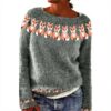 Pullover Damen Alpaka Retro Strick warm Winter Grün Silber