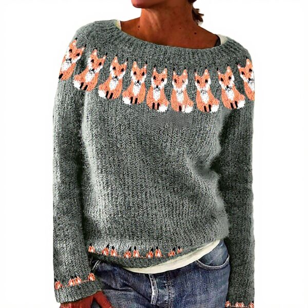 Pullover Damen Alpaka Retro Strick warm Winter Grün Silber