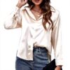 Satinhemd Damen Langarmhemd Seidenimitat Bluse Roségold