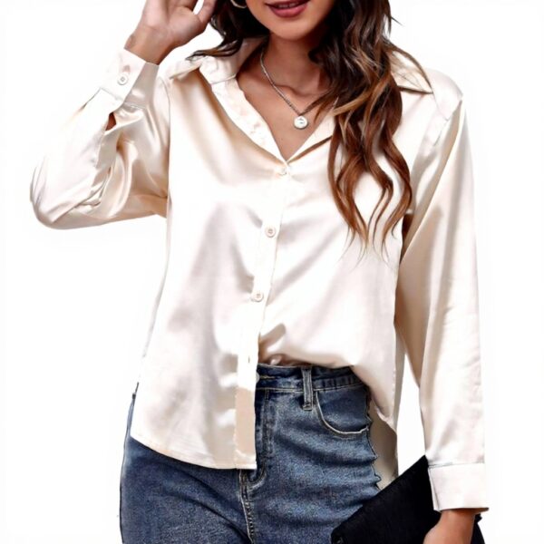 Satinhemd Damen Langarmhemd Seidenimitat Bluse Roségold