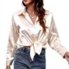 Satinhemd Damen Langarmhemd Seidenimitat Bluse Roségold
