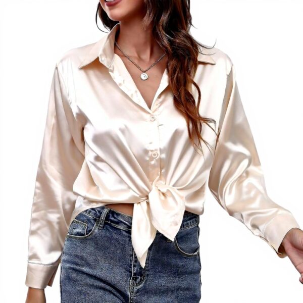 Satinhemd Damen Langarmhemd Seidenimitat Bluse Roségold