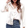 Satinhemd Damen Langarmhemd Seidenimitat Bluse Roségold