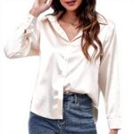 Satinhemd Damen Langarmhemd Seidenimitat Bluse Roségold