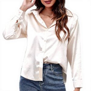 Satinhemd Damen Langarmhemd Seidenimitat Bluse Roségold