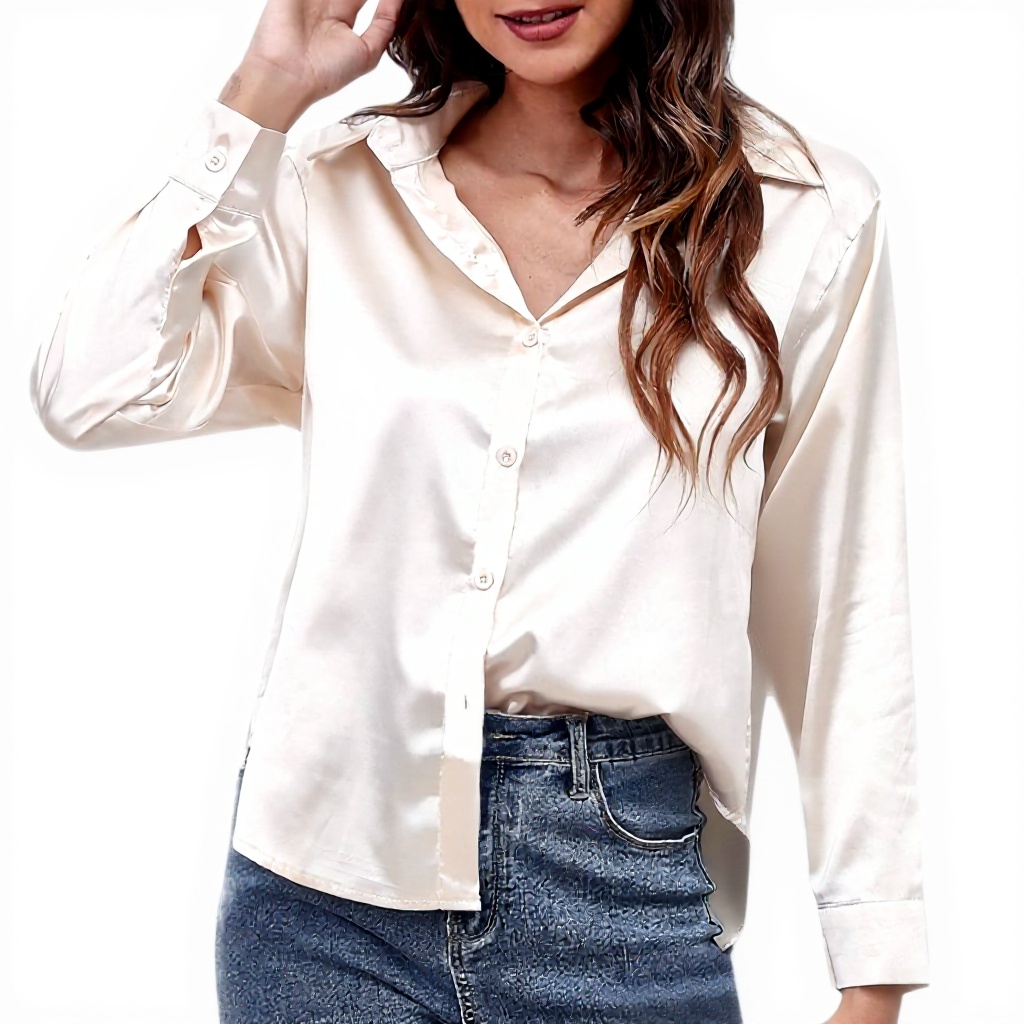 Satinhemd Damen Langarmhemd Seidenimitat Bluse Roségold