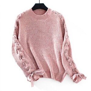 Pullover Damen mit Schleife Strickjacke lang lässig Winter