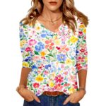 TOFOTL Shirt Damen 34 Arm V-Ausschnitt Bluse Frühlingsmode