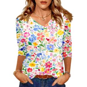 TOFOTL Shirt Damen 34 Arm V-Ausschnitt Bluse Frühlingsmode