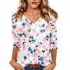 TOFOTL Bluse Damen 34 Arm V-Ausschnitt Hawaii Shirt