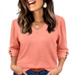 TOFOTL Damen Bluse 34 Arm V-Ausschnitt lockeres Oberteil