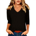 TOFOTL Bluse Damen 34 Arm V-Ausschnitt elegante Tunika