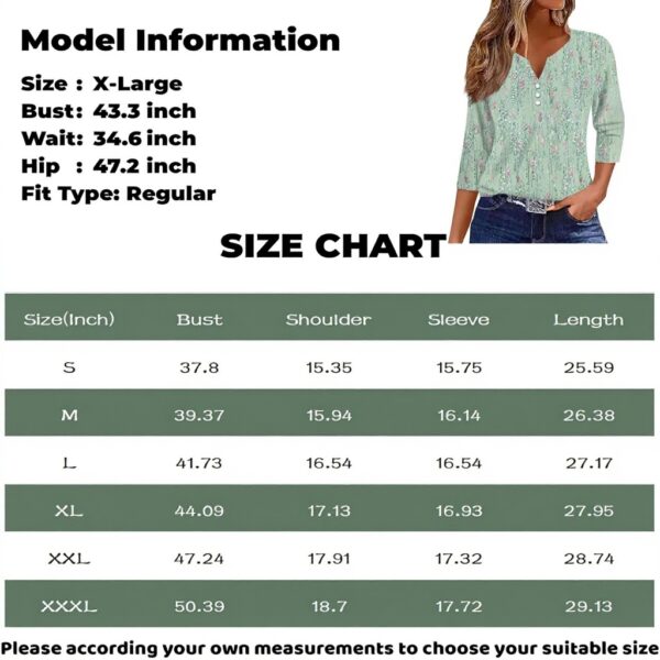 TOFOTL Bluse Damen 34 Arm V-Ausschnitt Hawaii Tunika