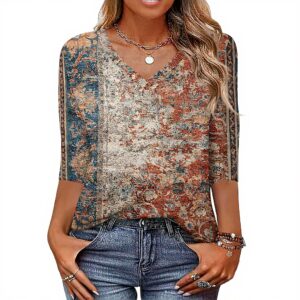 TOFOTL Bluse Damen 34 Arm V-Ausschnitt Sommermode Tunika