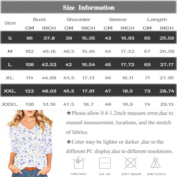 TOFOTL Bluse Damen 34 Arm V-Ausschnitt Sommer atmungsaktiv