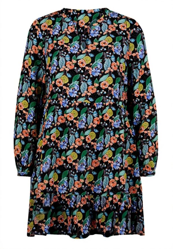 Rich Royal Kleid floral schwarz Damen Freizeit Langarm