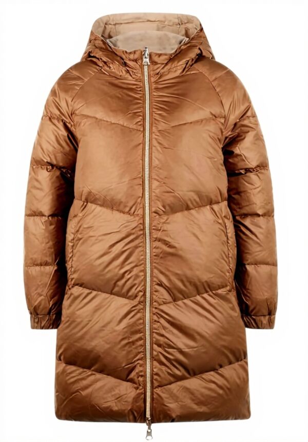 rich & royal Wendemantel Damen Camel Kapuze Daunen