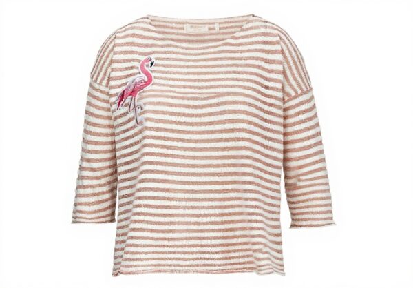 Damen Pullover Streifen rich&royal Flamingo Patch Rosa
