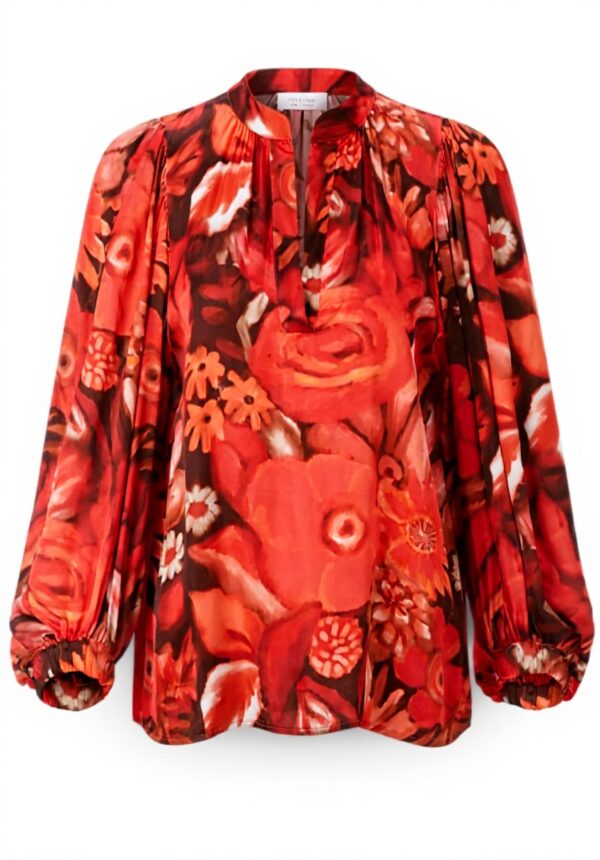 Bluse Damen rich&royal V-Ausschnitt Ballonärmel Rot