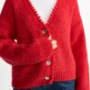 RICHROYAL Strickpullover V-Ausschnitt Mohair Wolle Rot M-3
