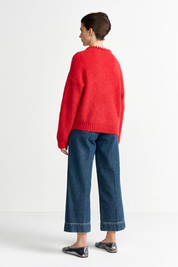 RICHROYAL Strickpullover V-Ausschnitt Mohair Wolle Rot M-4
