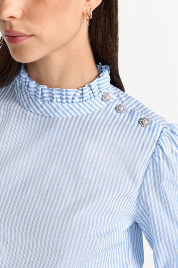 Damen Bluse Rich Royal Rüschen Streifen Skyway Blue-1