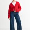 RICHROYAL Strickpullover V-Ausschnitt Mohair Wolle Rot M-2