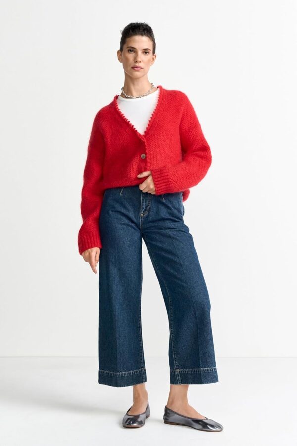 RICHROYAL Strickpullover V-Ausschnitt Mohair Wolle Rot M-2