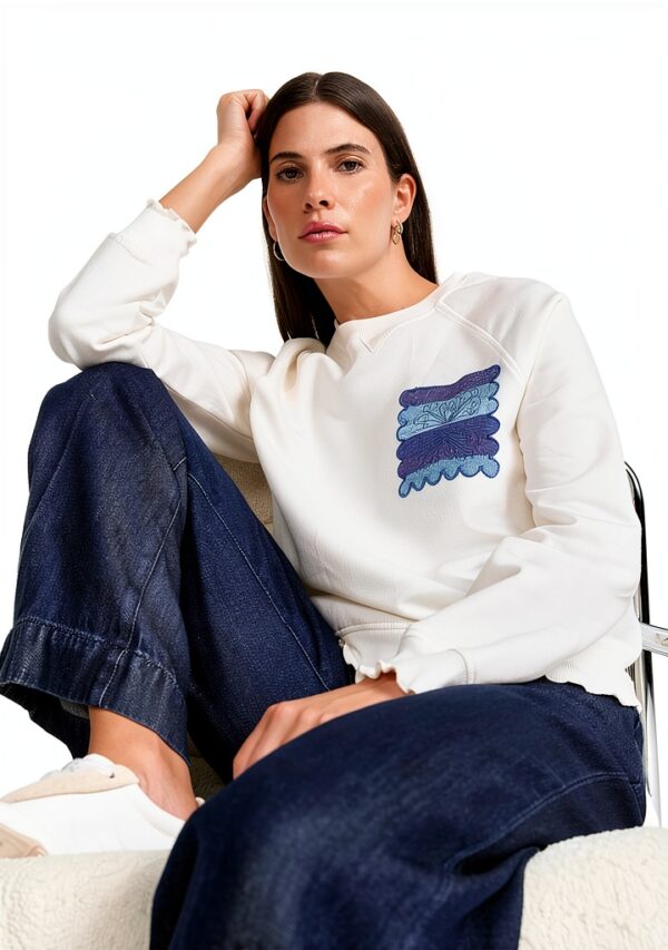 RICHROYAL Damen Sweatshirt verkürzter Schnitt Denim Tasche-3