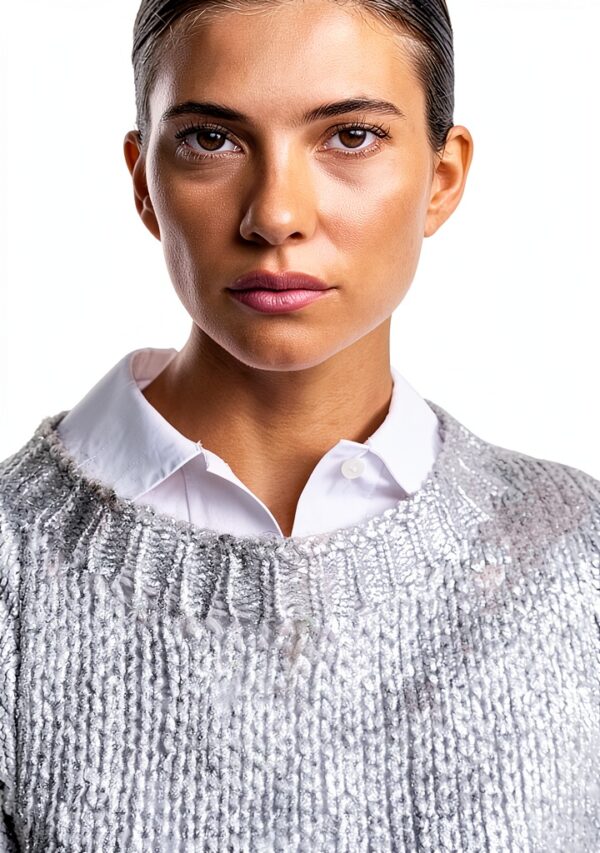 Silber Pullover Damen Rich&Royal Kastiger Schnitt Metal-Foil-3