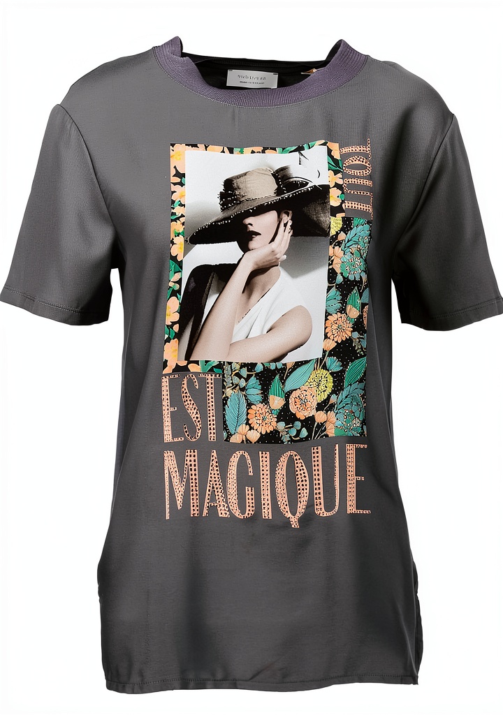 Rich&Royal Damen T-Shirt in Charcoal mit Zierstein-Aufdruck vorne