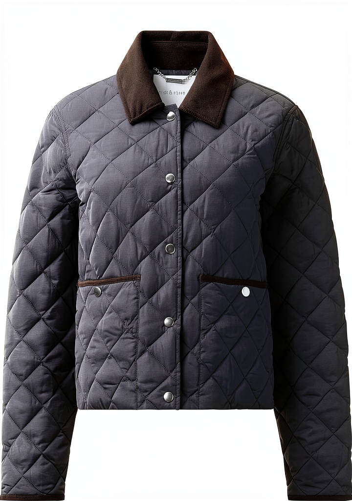 'Rich Royal Steppjacke mit Cordkragen in Midnight Blue an einer Frau'