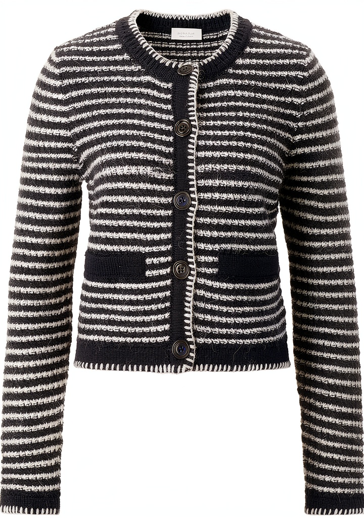 'rich&royal Striped Cardigan 781 in Blau an einem Model'