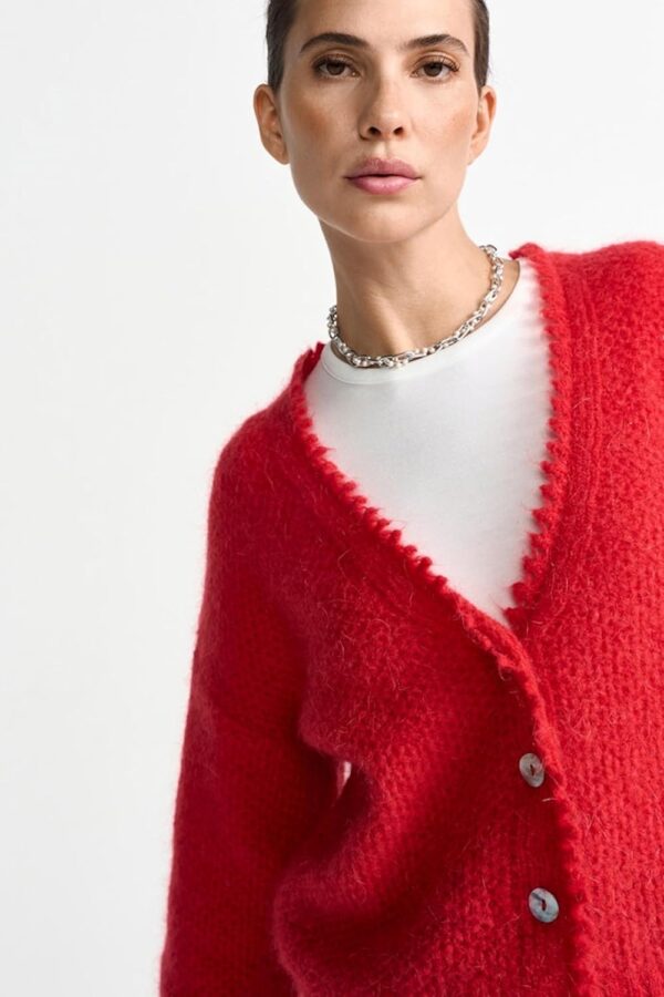 RICHROYAL Strickpullover V-Ausschnitt Mohair Wolle Rot M-1