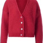 RICHROYAL Strickpullover V-Ausschnitt Mohair Wolle Rot M-0