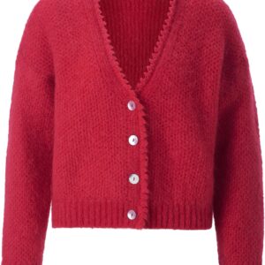 RICHROYAL Strickpullover V-Ausschnitt Mohair Wolle Rot M-0