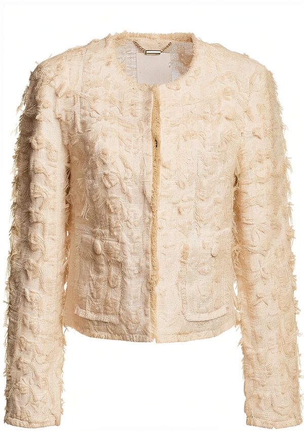 Damen Jacke Rich Royal fransig Boxy Fit Offwhite
