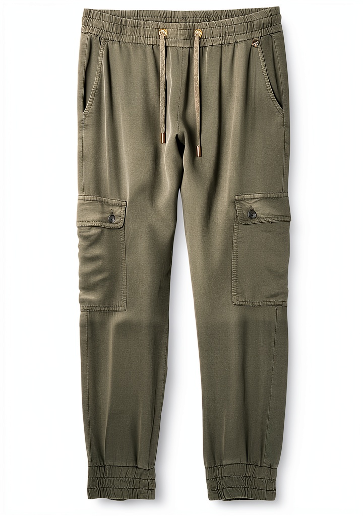 rich&royal Damen Hose in Grün und Beige auf verschiedenen Hintergründen