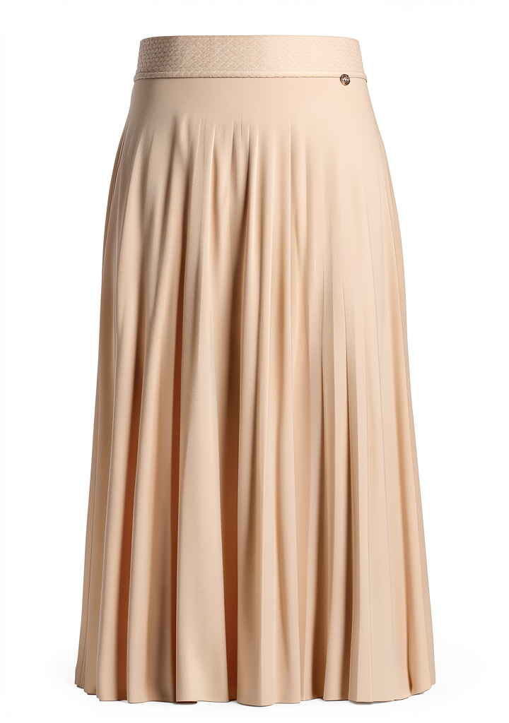 Rich Royal Plisseerock in Sand Farbe an einer Modellpuppe