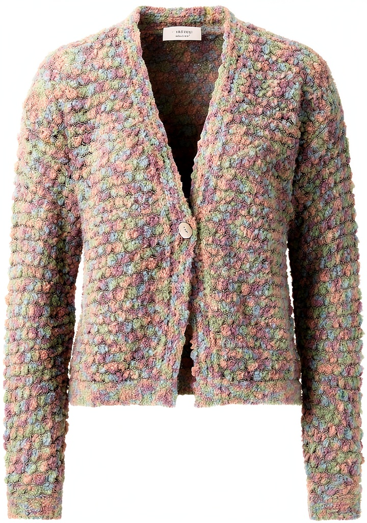 Rich Royal Bubble Knit Cardigan in Grau auf einem Stuhl
