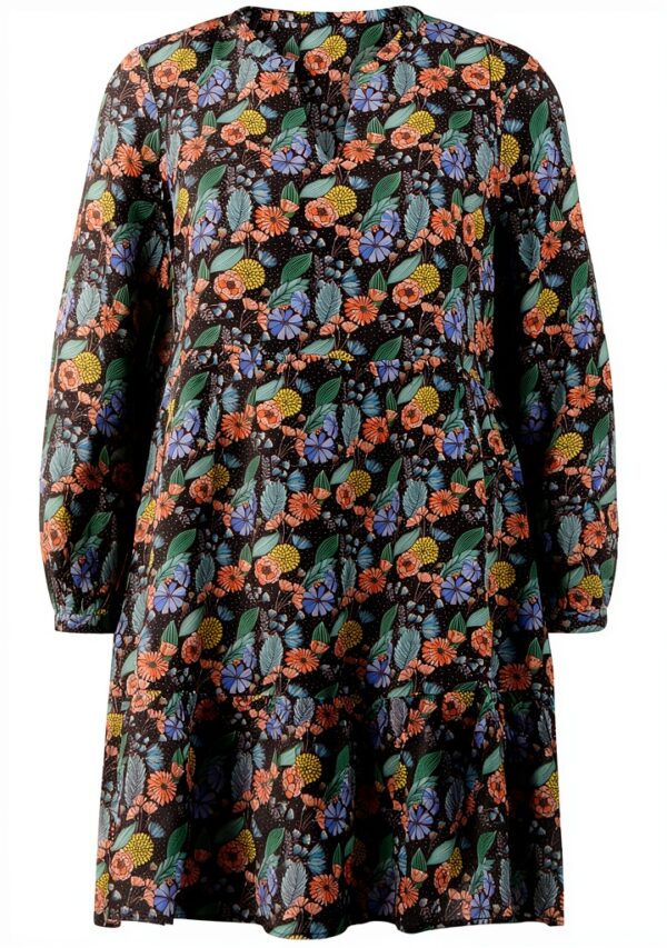 Rich Royal Kleid floral schwarz Damen Freizeit Langarm