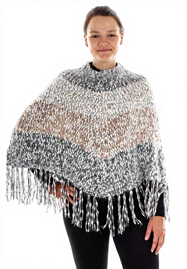 rich&royal Damen Poncho Strick Grau Knopfleiste Gr S