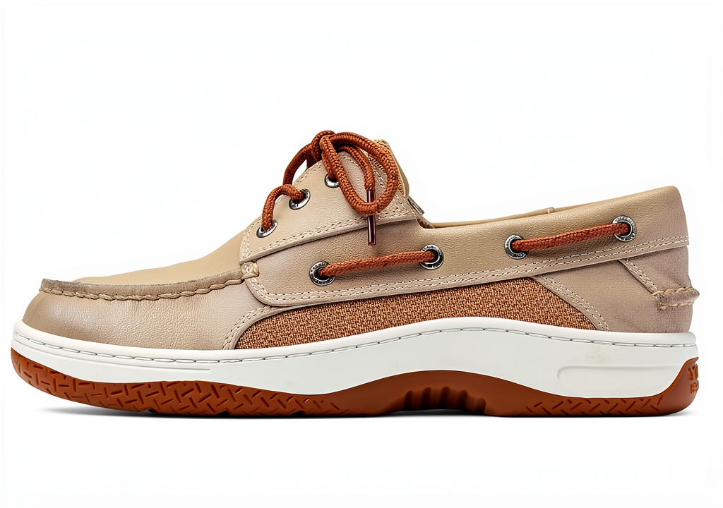 Installing Sperry Herren Bootsschuh Cream WaveSiping Komfort on a wooden desk